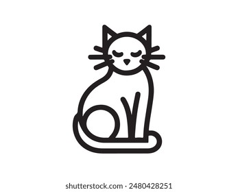 Plantilla de Vector con logotipo de gato de línea delgada mínima. Icono de gato de contorno Vector