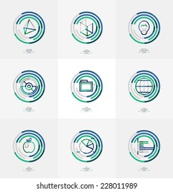 Conjunto mínimo de iconos de diseño de línea delgada, logotipos universales