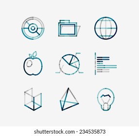 Minimal thin line design web icon set, universal logotypes