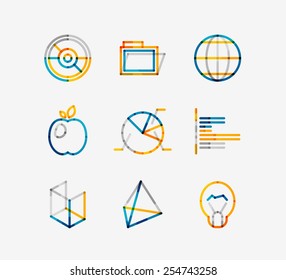 Minimal thin line design web icon set, universal logotypes