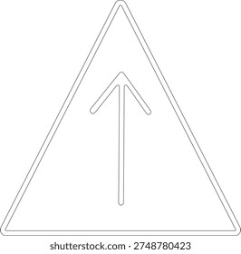 Minimal thin line warning triangle icon with arrow. Outline alert symbol for user interface design.