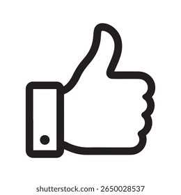 Minimal thumbs up line icon vector representing approval, positive feedback, like, endorsement, agreement, UI design element and social media reaction