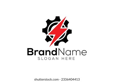 Mínima plantilla vectorial de diseño de trueno y logotipo de engranajes