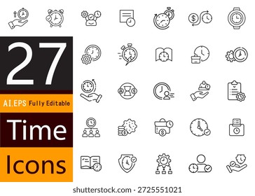 Iconos de tiempo mínimo con símbolos de reloj y horario