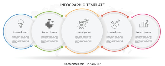 Minimal timeline circle infographic  template 5 options or steps.