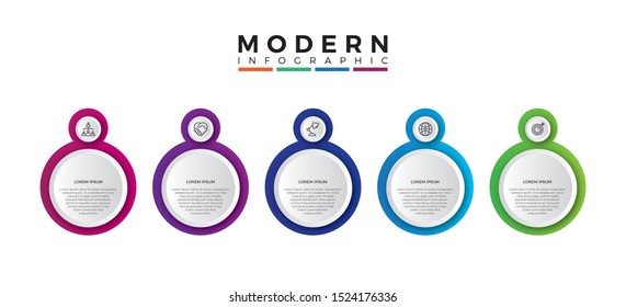Minimal Timeline circle infographic template 5 options or steps.