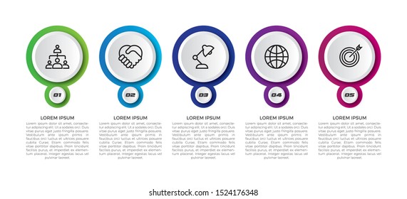 Minimal Timeline circle infographic template 5 options or steps.