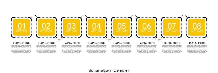 Minimal Timeline Infographics Design Vector With 8 Options, Parts, Steps Or Processes.