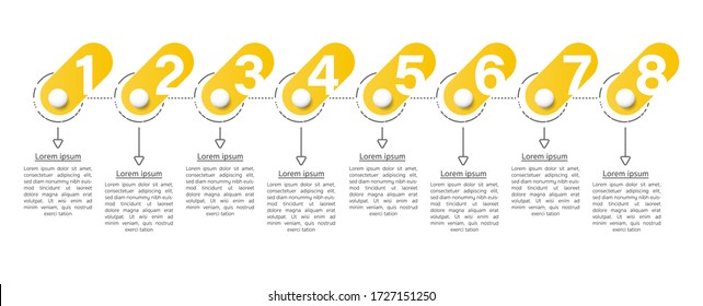 Minimal timeline infographics design vector and icons can be used for workflow layout, diagram, annual report. Vector infographics timeline design template with 8 options, parts, steps or processes.