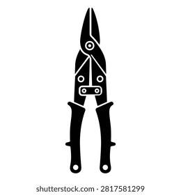 Minimal tin snips outline icon in clean black and white vector style. Perfect for sheet metal cutting, roofing, HVAC, construction, engineering, workshops, hardware, websites, mobile apps, and infographic illustrations.