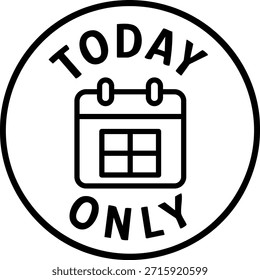 Icono de insignia mínimo hoy con símbolo de calendario que destaca promociones de tiempo limitado y ventas urgentes