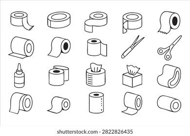 Minimal Toilet Paper Roll and Tissue Box Outline Icon Pack