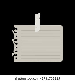 Minimal torn notebook paper background with adhesive tape on gray surface, vintage aesthetic blank lined note mockup for message, reminder, stationery design, poster, branding and social media