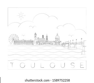 Minimal Toulouse skyline linear vector illustration and typography design, France