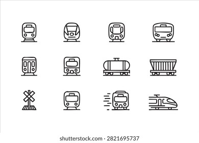 Minimal Train And Railway Transportation Outline Icon Set