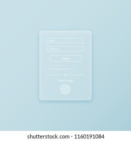 Minimal transparent vector member login form ui. Password ID and touch id with fingerprint user interfaces for web and mobile apps.