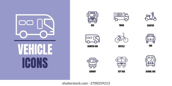 Diseño de paquete de iconos de transporte mínimo 