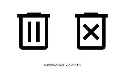 Minimal Trash Bin Icons – Delete and Remove Symbol Set – Flat Black Silhouette on White Background