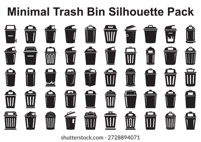 Colección mínima de la silueta del cubo de basura aislada sobre fondo blanco