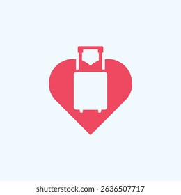 Minimal Travel Icon – Love for Traveling Concept with Suitcase Inside Heart Symbol, Perfect for Apps, Logos, Blogs, Travel Agencies, and Tourism Branding