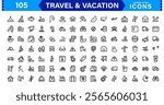 Minimal Travel and Vacation Icons Pack, Modern, Perfect for Airlines, Maps, Adventure, Tourism, Holidays, and Websites