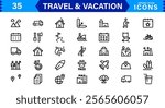 Minimal Travel and Vacation Icons Pack, Modern, Perfect for Airlines, Maps, Adventure, Tourism, Holidays, and Websites