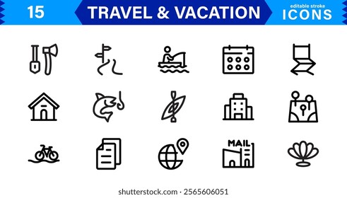 Minimal Travel and Vacation Icons Pack, Modern, Perfect for Airlines, Maps, Adventure, Tourism, Holidays, and Websites