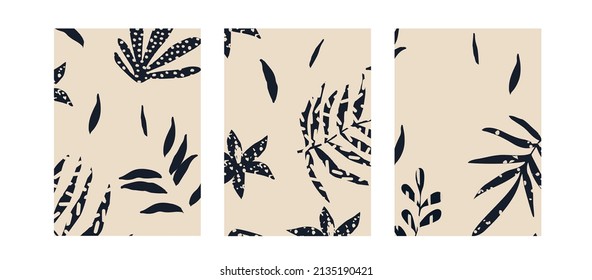 Minimale botanische Plakate mit Ästen und Blättern, Vektorgrafik. Zeitgenössisches abstraktes Blattdesign für Hintergrund, Tapete, Karte, Tapete	