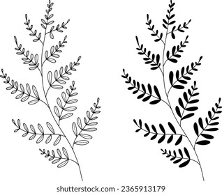 Minimal tree branches with rounded leaves simple silhouette outline