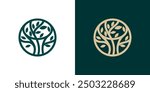Minimal Tree in the circle icon logo vector. Tree branch plant abstract leaves