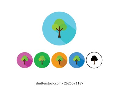 Minimal tree circular icons for UI design, tree flat icon, eco friendly tree icon, green tree vector