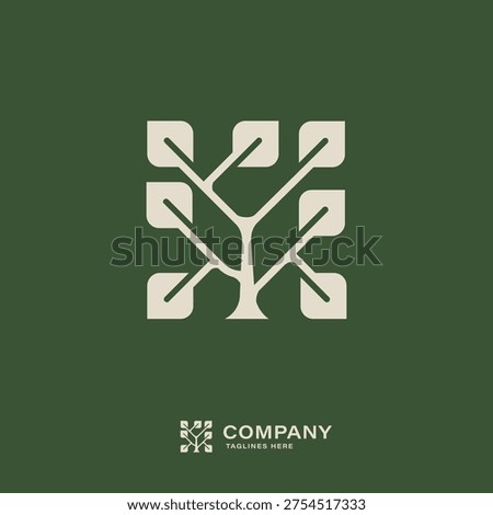 Minimal tree and leaf logo combining nature and technology in modern eco-friendly brand design.