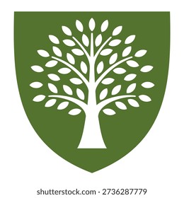 Minimal tree logo inside a shield symbolizing protection, sustainability, environmental responsibility, and trust. Ideal for insurance, forestry, agriculture, finance, and corporate branding.