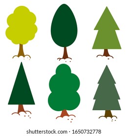 Minimal tree vector flat set isolated on white background.