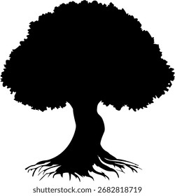Minimal tree vector silhouette isolated on transparent background	