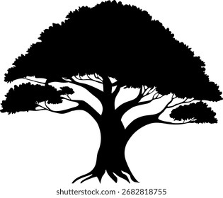 Minimal tree vector silhouette isolated on transparent background	