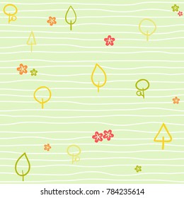 minimal trees and flowers with lines seamless pattern, texture, background, wallpaper vector design 