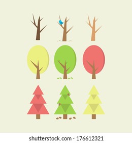 Minimal trees set. Flat design. Easy to edit. Vector illustration - EPS10.