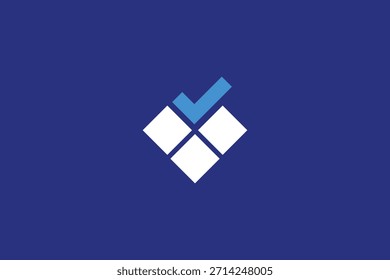 Logotipo de marca de verificação da moda mínimo no plano de fundo azul