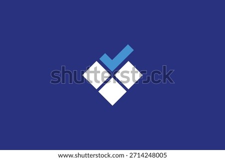 Minimal Trendy Check Mark Logo on Blue Background