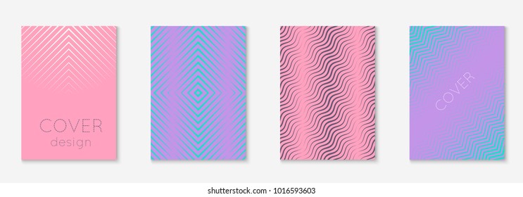 Minimal trendy cover template set. Futuristic layout with halftones. Geometric minimal cover template for book, catalog and annual. Minimalistic colorful gradients. Abstract business illustration.