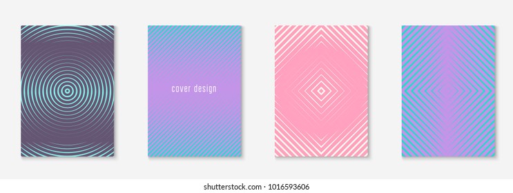 Minimal trendy cover template set. Futuristic layout with halftones. Geometric minimal cover template for book, catalog and annual. Minimalistic colorful gradients. Abstract business illustration.