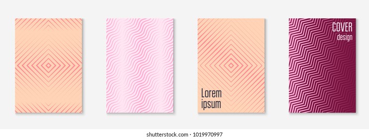 Minimal trendy cover template set. Futuristic layout with halftones. Geometric minimal cover template for book, catalog and annual. Minimalistic colorful gradients. Abstract business illustration.