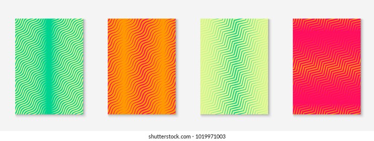 Minimal trendy cover template set. Futuristic layout with halftones. Geometric minimal cover template for book, catalog and annual. Minimalistic colorful gradients. Abstract business illustration.