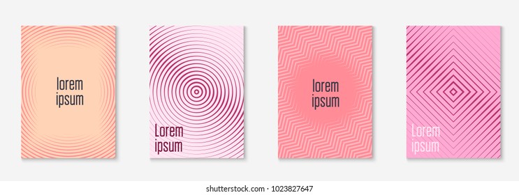 Minimal trendy cover template set. Futuristic layout with halftones. Geometric minimal cover template for book, catalog and annual. Minimalistic colorful gradients. Abstract business illustration.