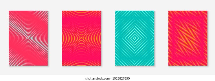 Minimal trendy cover template set. Futuristic layout with halftones. Geometric minimal cover template for book, catalog and annual. Minimalistic colorful gradients. Abstract business illustration.
