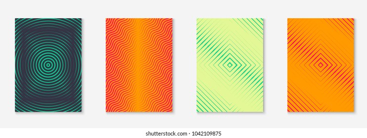 Minimal trendy cover template set. Futuristic layout with halftones. Geometric minimal cover template for book, catalog and annual. Minimalistic colorful gradients. Abstract business illustration.