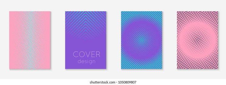 Minimal trendy cover template set. Futuristic layout with halftones. Geometric minimal cover template for book, catalog and annual. Minimalistic colorful gradients. Abstract business illustration.