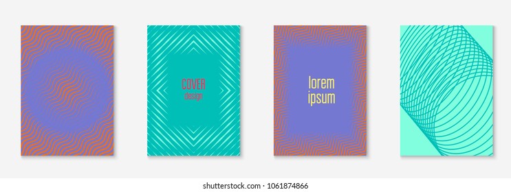 Minimal trendy cover template set. Futuristic layout with halftones. Geometric minimal cover template for book, catalog and annual. Minimalistic colorful gradients. Abstract business illustration.