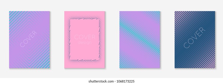 Minimal trendy cover template set. Futuristic layout with halftones. Geometric minimal cover template for book, catalog and annual. Minimalistic colorful gradients. Abstract business illustration.